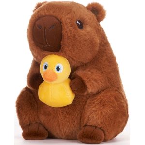 Kawaii - 23cm Capybara Holding Duck Dark Brown Plush