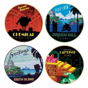 Sonic The Hedgehog Set of 4 Printed Metal Location Coasters
